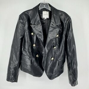 Avec Les Filles Black Faux Leather Double Breasted Black Jacket Size Small